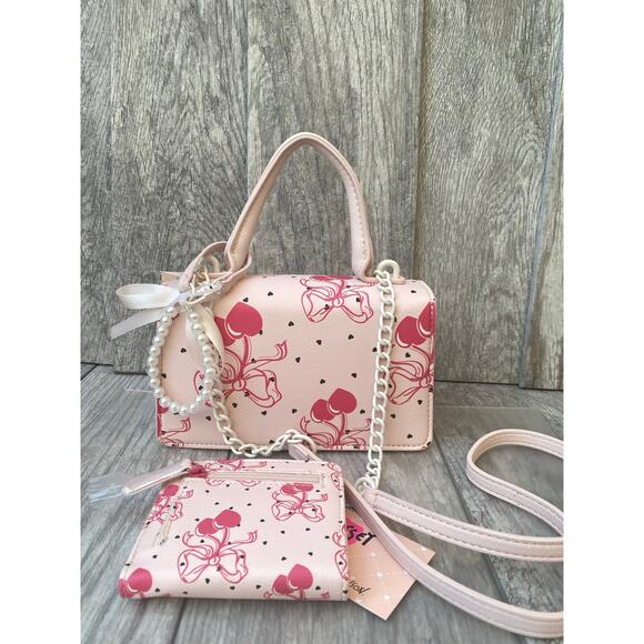 Betsey Johnson Pink Heart Bow Mini Satchel and Wallet Set - Picture 2 of 7